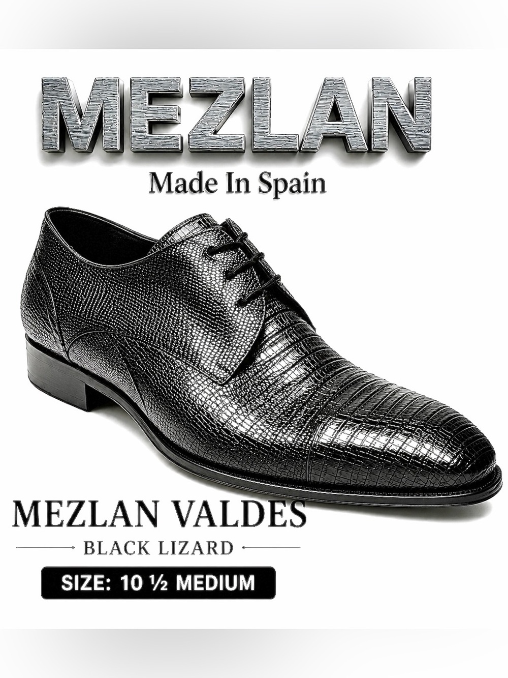 Luxury Spanish Craftsmanship | Mezlan Valdes Genuine Lizard Leather Derby 10.5M